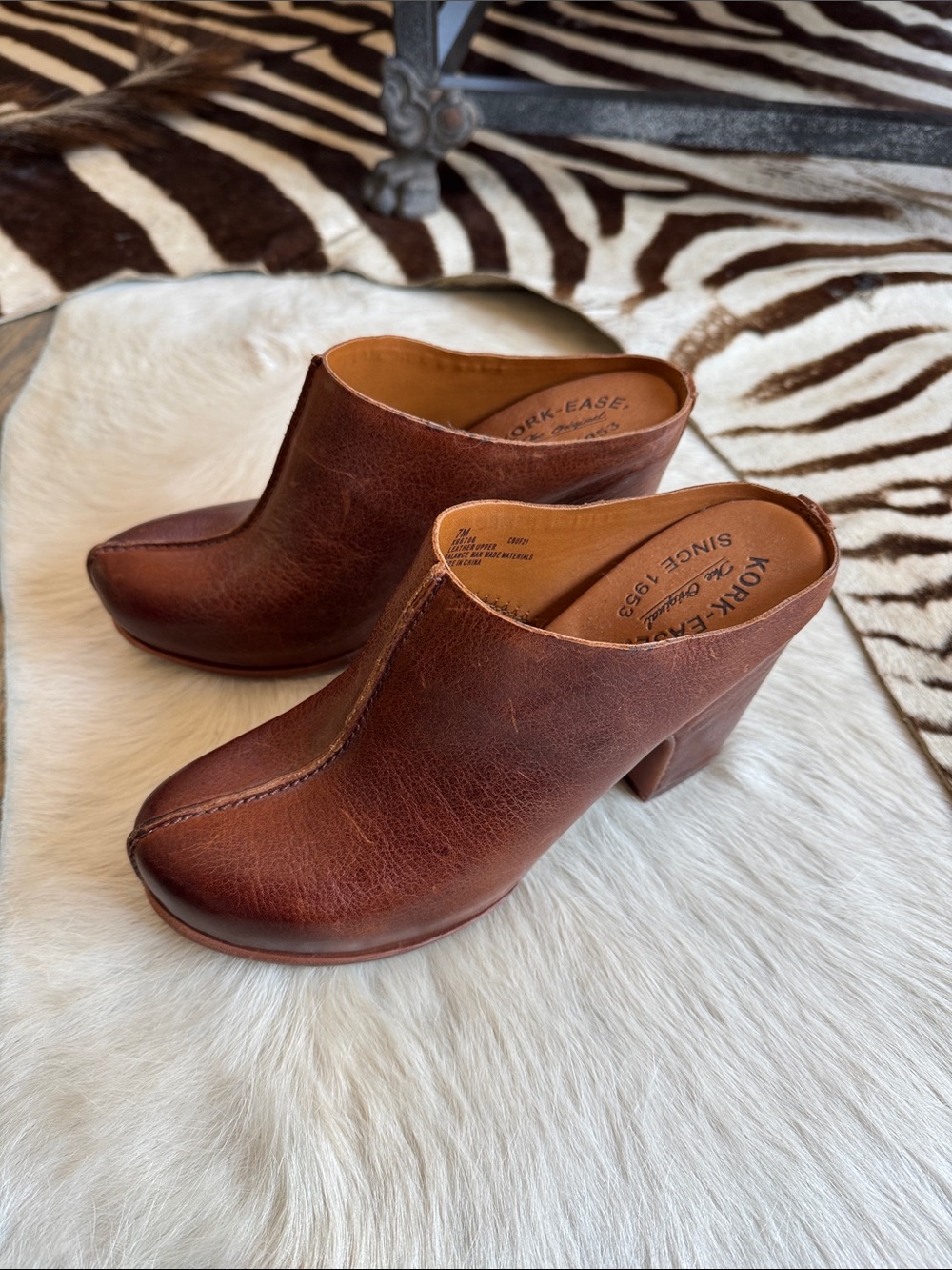Kork-Ease Women's Brown Leather High-Heel Clogs